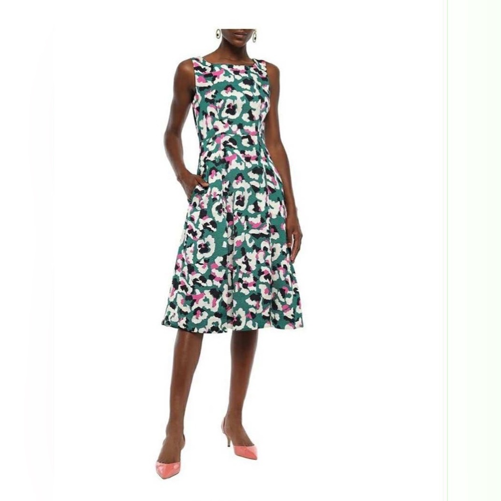 Mary Katrantzou Floral Print Fit & Flare Midi Dress Green Pink S
